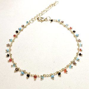 Tiny Gold Colorful Rainbow Seed Bead Anklet Ankle Bracelet